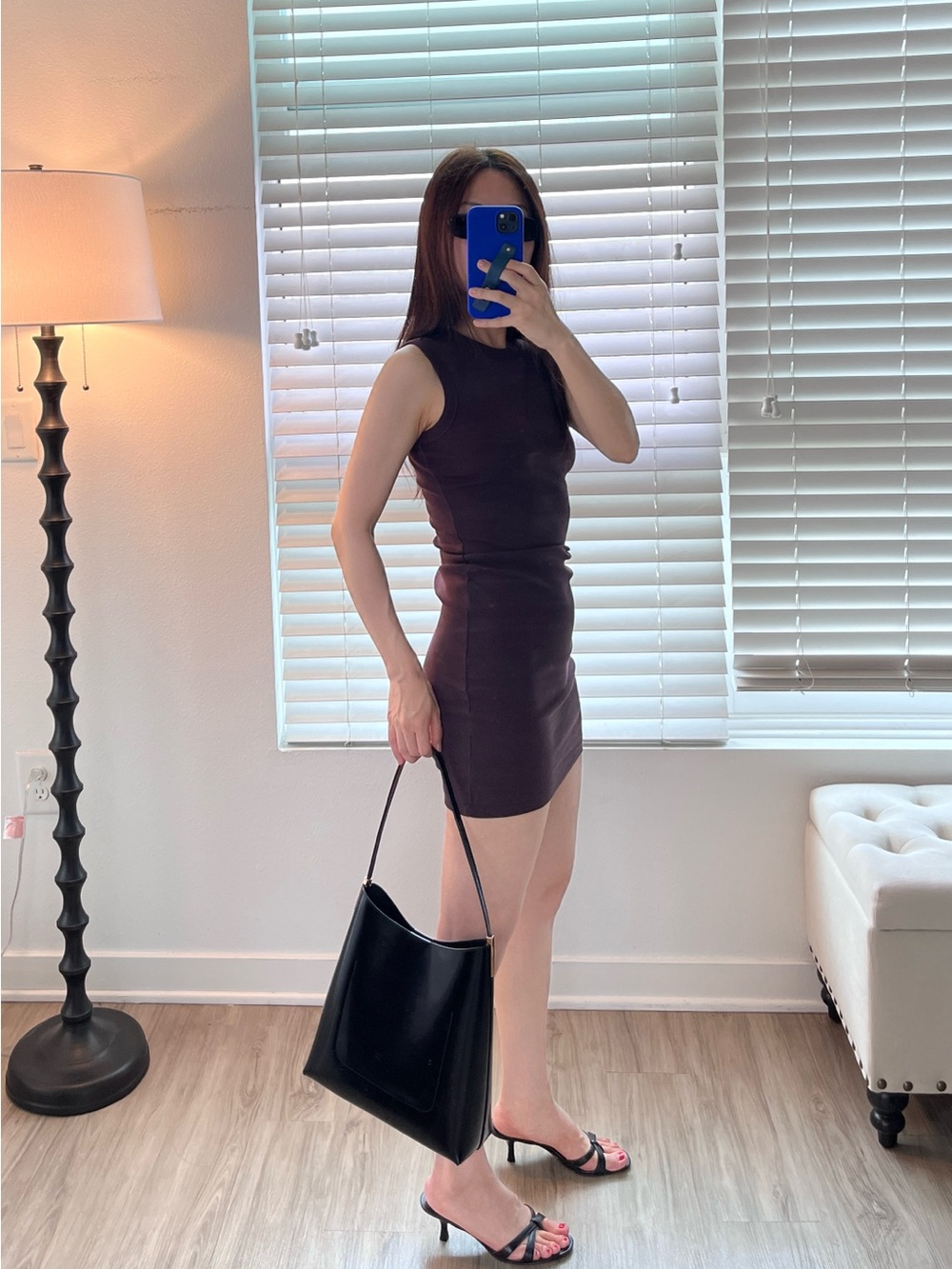 Flore Flore Esme Dress in Choco Plum 90s Minimalist Sleeveless Mini Dress